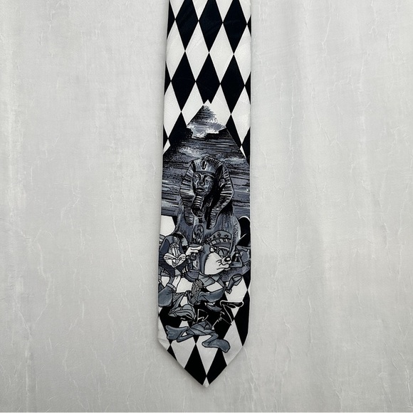3/$20 💥 Vintage 1995 Looney Tunes Mens Tie Warner Bros. Black & White Diamond - Picture 15 of 16